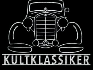 T-Shirt, Stickerei groß, Mercedes 170V, W136, Frontansicht, Text KULTKLASSIKER, Weiße Stickerei