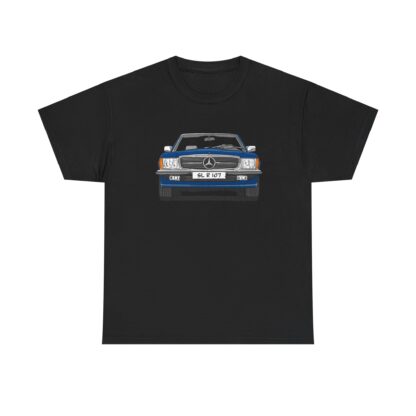 T-Shirt, Mercedes SL R107, Strichzeichnung, Blau, eigenes Kennzeichen möglich – Bild 3