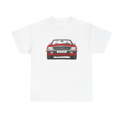 T-Shirt, Mercedes SL R107, Strichzeichnung, Rot, eigenes Kennzeichen möglich – Bild 2