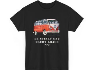 T-Shirt, VW Bulli T1 Rot - Vorder- und Rückseite bedruckt, weiße Schrift