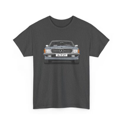 T-Shirt, Mercedes SL R107, Strichzeichnung, Silbergrau, eigenes Kennzeichen möglich