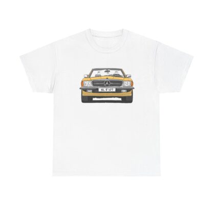 T-Shirt, Mercedes SL R107, Strichzeichnung, Gold/Gelb, eigenes Kennzeichen möglich – Bild 2