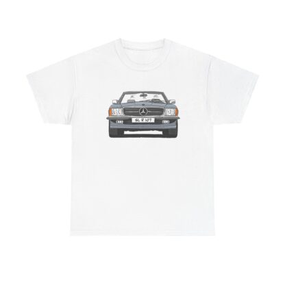 T-Shirt, Mercedes SL R107, Strichzeichnung, Silbergrau, eigenes Kennzeichen möglich – Bild 2