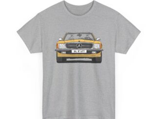 T-Shirt, Mercedes SL R107, Strichzeichnung, Gold/Gelb, eigenes Kennzeichen möglich