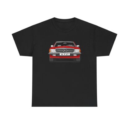 T-Shirt, Mercedes SL R107, Strichzeichnung, Rot, eigenes Kennzeichen möglich – Bild 3