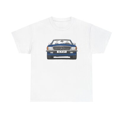 T-Shirt, Mercedes SL R107, Strichzeichnung, Blau, eigenes Kennzeichen möglich – Bild 2