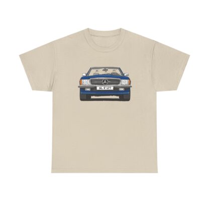 T-Shirt, Mercedes SL R107, Strichzeichnung, Blau, eigenes Kennzeichen möglich – Bild 4
