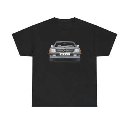 T-Shirt, Mercedes SL R107, Strichzeichnung, Silbergrau, eigenes Kennzeichen möglich – Bild 3