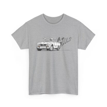 T-Shirt, Alfa Romeo Giulia, Strichzeichnung, Weiß, personalisierbar