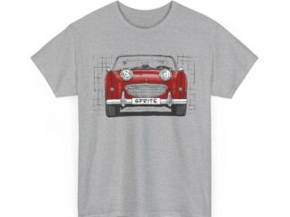 T-Shirt, Austin-Healey Sprite Mk1, Frogeye, Strichzeichnung, Rot, personalisierbar