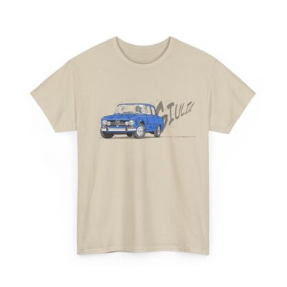 T-Shirt, Alfa Romeo Giulia, Strichzeichnung, Blau, personalisierbar – Bild 3