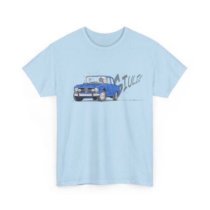 T-Shirt, Alfa Romeo Giulia, Strichzeichnung, Blau, personalisierbar – Bild 6