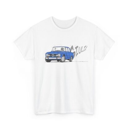 T-Shirt, Alfa Romeo Giulia, Strichzeichnung, Blau, personalisierbar – Bild 2