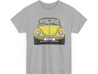 T-Shirt, VW Käfer Cabrio, 1303, Strichzeichnung, Gelb, mit Kennzeichen personalisierbar