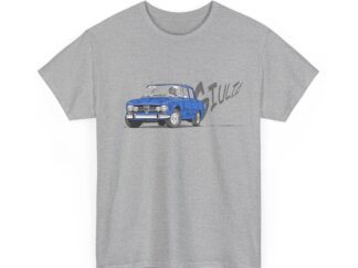 T-Shirt, Alfa Romeo Giulia, Strichzeichnung, Blau, personalisierbar