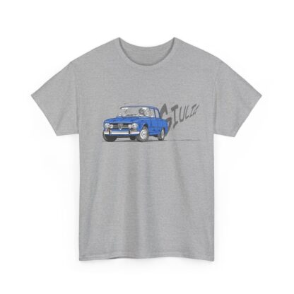 T-Shirt, Alfa Romeo Giulia, Strichzeichnung, Blau, personalisierbar