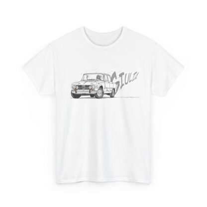 T-Shirt, Alfa Romeo Giulia, Strichzeichnung, Weiß, personalisierbar – Bild 2