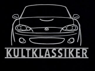 T-Shirt, Stickerei mittig groß, Mazda MX5, Miata, NB, Frontansicht, Text KULKLASSIKER, Weiße Schrift