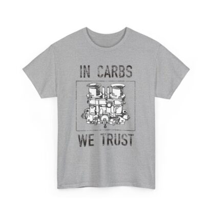 T-Shirt, In Carbs We Trust, Weber, Schwarzer Text – Bild 3