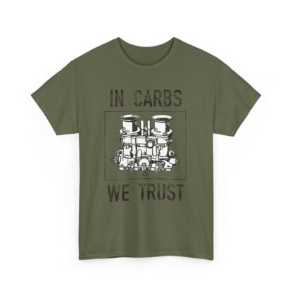 T-Shirt, In Carbs We Trust, Weber, Schwarzer Text – Bild 4