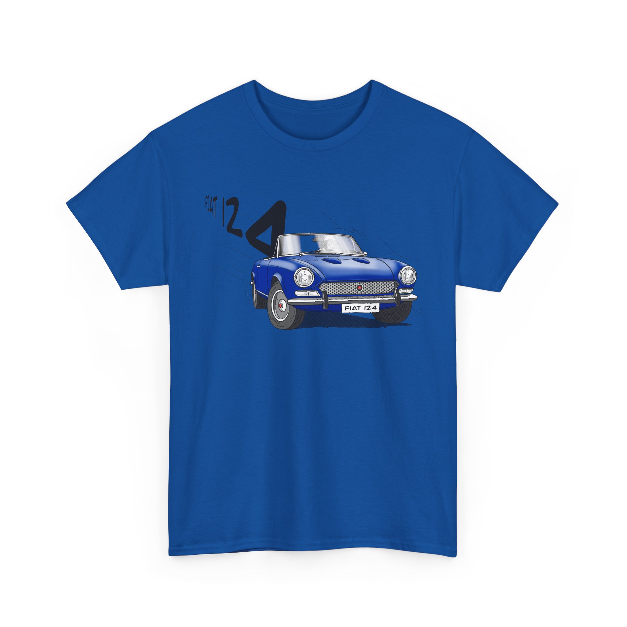 T-Shirt, Fiat 124 Spider, Strichzeichnung, Blau, personalisierbar – Bild 7