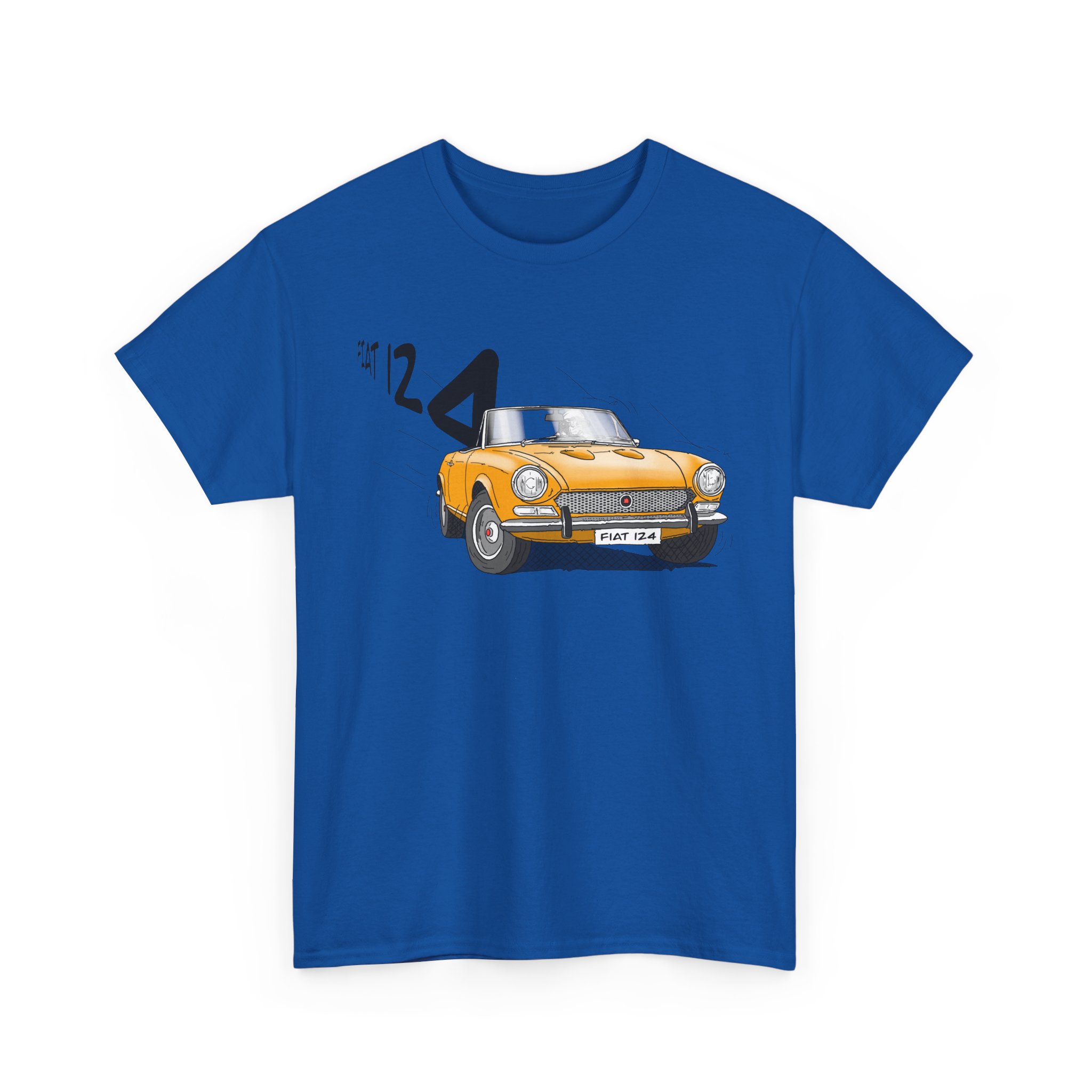 T-Shirt, Fiat 124 Spider, Strichzeichnung, Gelb, personalisierbar – Bild 7