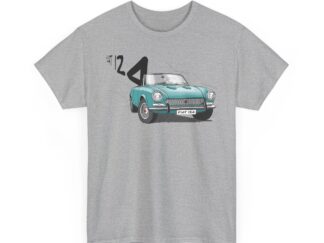 T-Shirt, Fiat 124 Spider, Strichzeichnung, Grün, personalisierbar