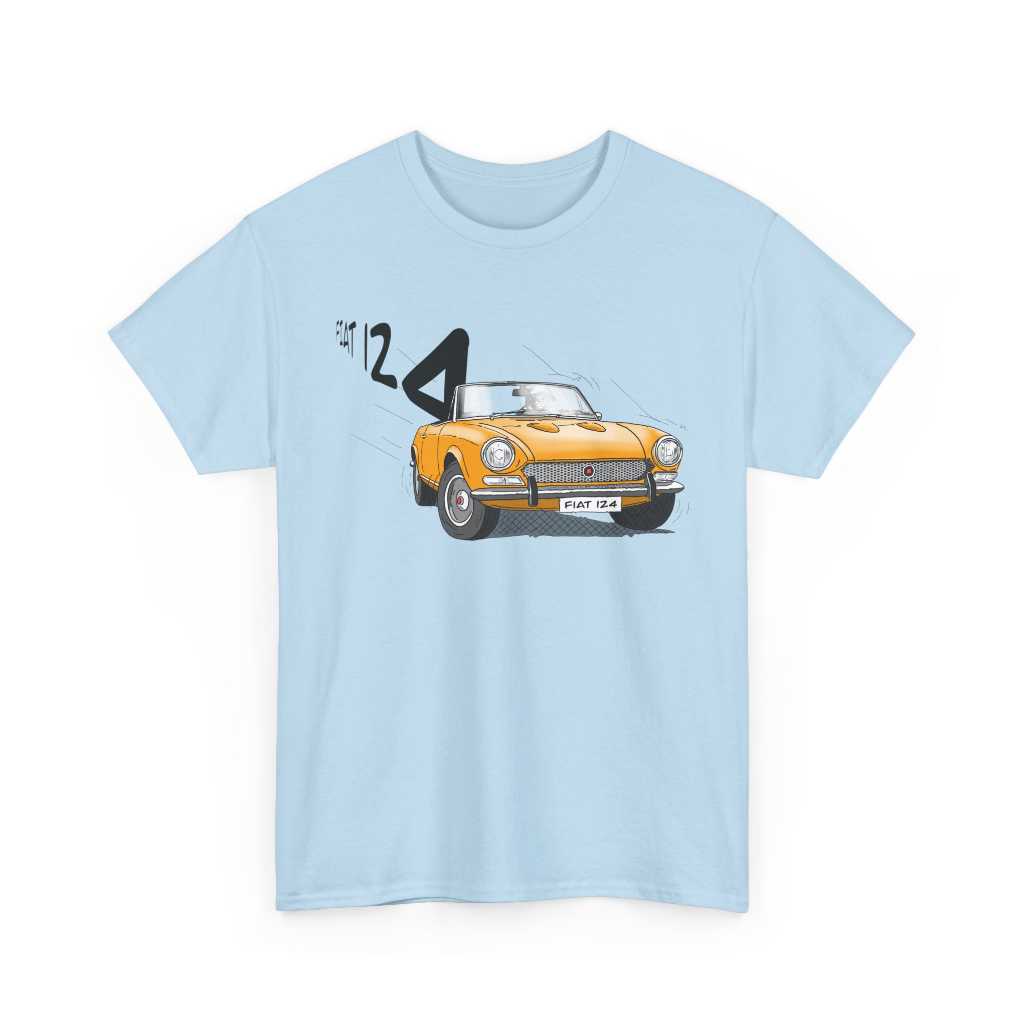 T-Shirt, Fiat 124 Spider, Strichzeichnung, Gelb, personalisierbar – Bild 6