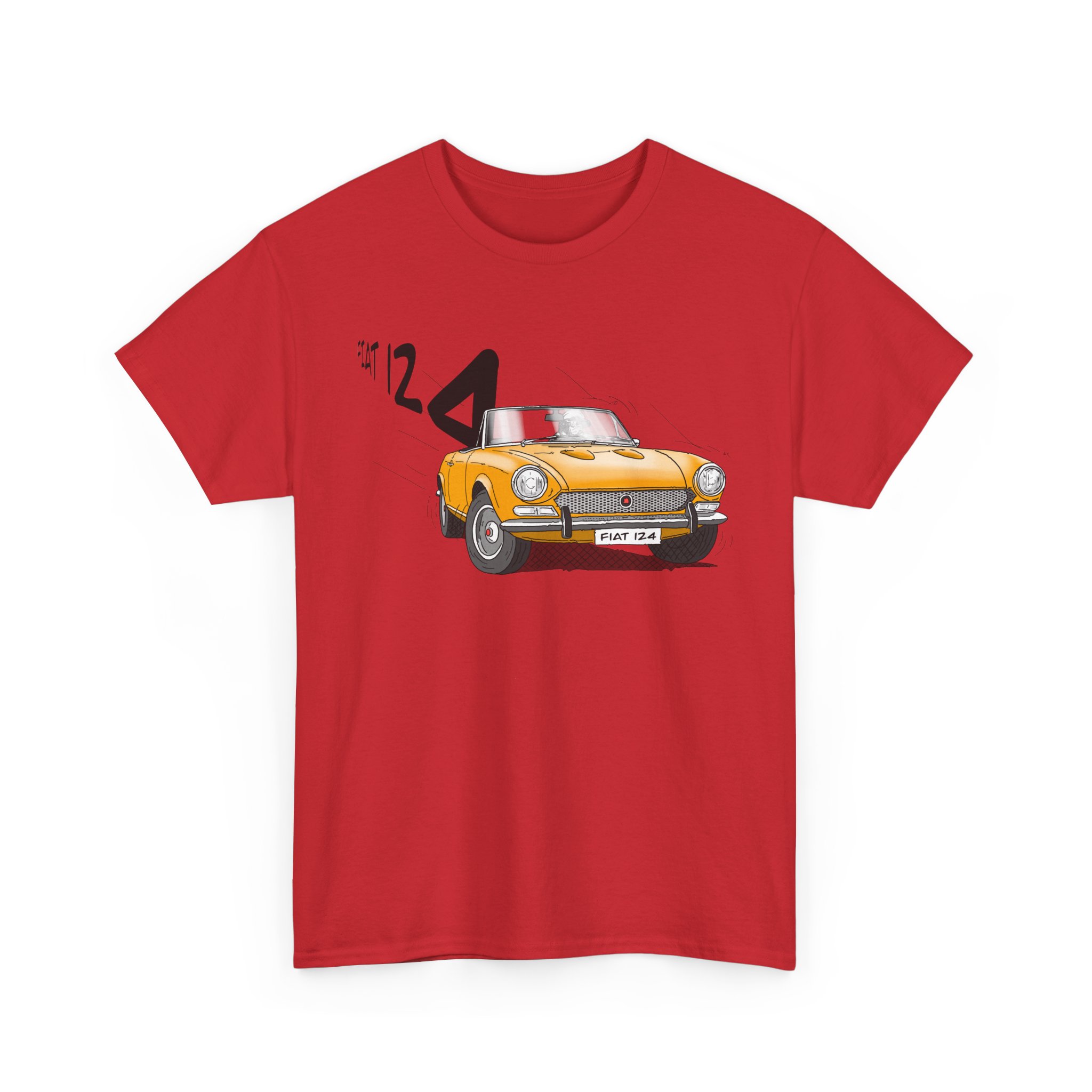 T-Shirt, Fiat 124 Spider, Strichzeichnung, Gelb, personalisierbar – Bild 9