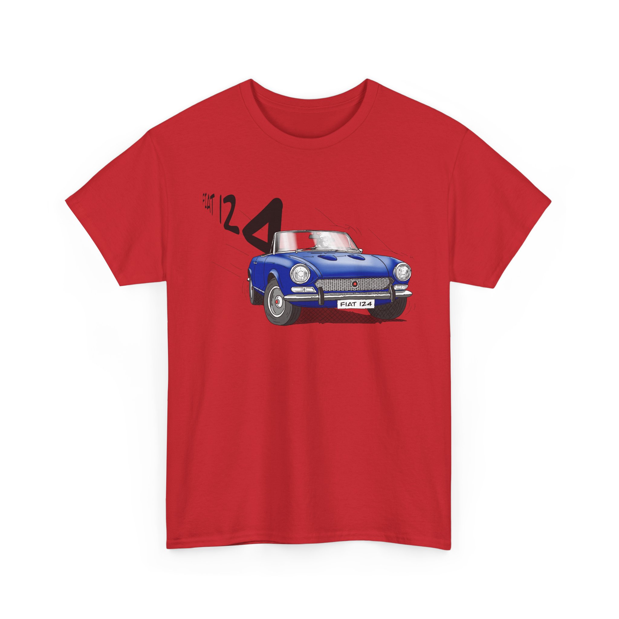 T-Shirt, Fiat 124 Spider, Strichzeichnung, Blau, personalisierbar – Bild 9