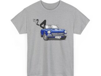 T-Shirt, Fiat 124 Spider, Strichzeichnung, Blau, personalisierbar