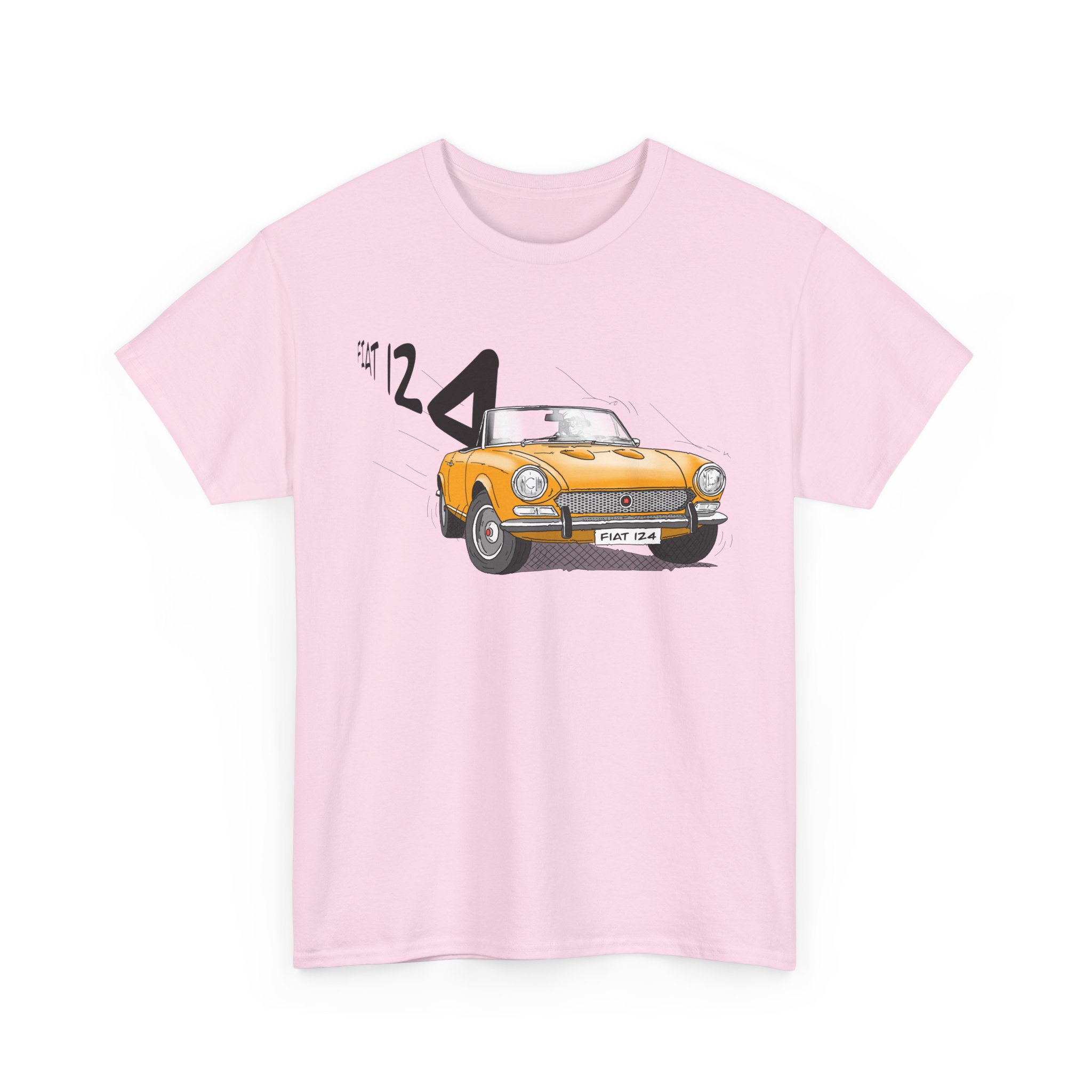 T-Shirt, Fiat 124 Spider, Strichzeichnung, Gelb, personalisierbar – Bild 8