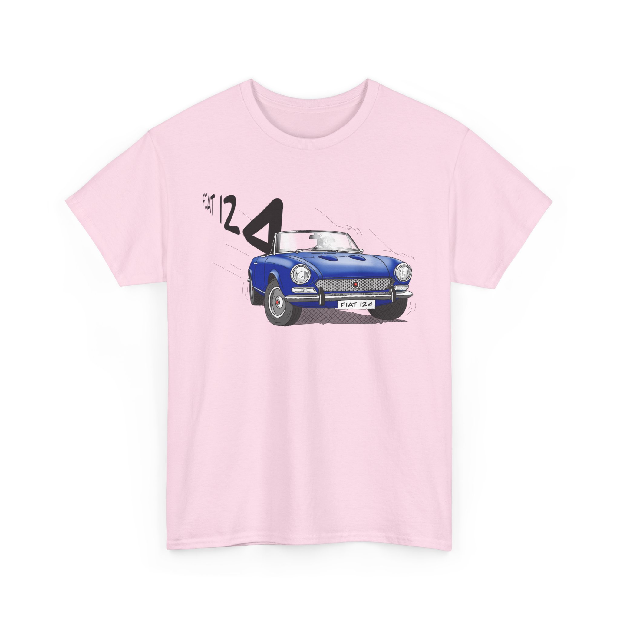 T-Shirt, Fiat 124 Spider, Strichzeichnung, Blau, personalisierbar – Bild 8