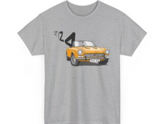 T-Shirt, Fiat 124 Spider, Strichzeichnung, Gelb, personalisierbar