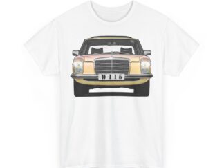T-Shirt, Mercedes Strich 8, Beige - beidseitig bedruckt, W114 W115 - personalisierbar