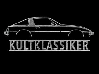 T-Shirt, Stickerei mittig groß, Mazda RX7, 1. Generation, Text KULTKLASSIKER, Weiße Schrift