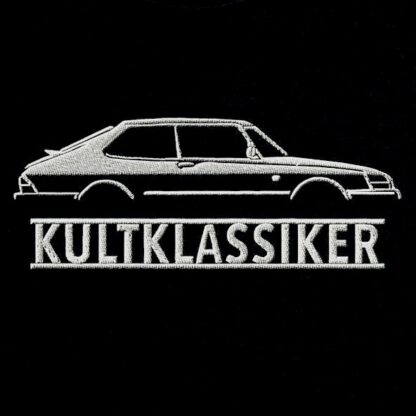 T-Shirt, Stickerei mittig groß, Saab 900, Text KULTKLASSIKER, Weiße Schrift