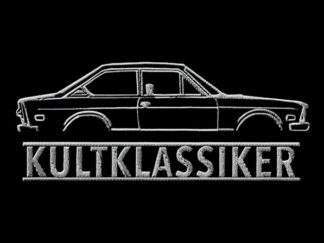 T-Shirt, Stickerei mittig groß, Fiat 124 Sport Coupe, Text KULTKLASSIKER, Weiße Schrift