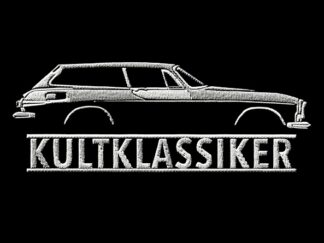 T-Shirt, Stickerei mittig groß, Volvo P1800ES, Schneewittchensarg, Text KULTKLASSIKER, Weiße Schrift