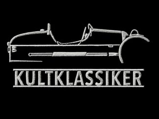T-Shirt, Stickerei mittig groß, Morgan 3-Wheeler, 2012, Text KULTKLASSIKER, Weiße Schrift