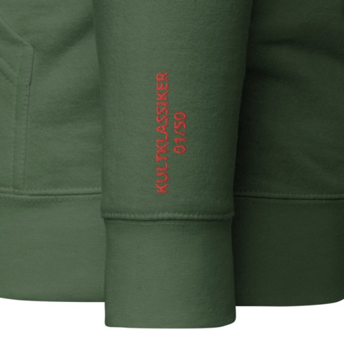 Streng limitiertes Hoodie, nur 50 Exemplare, Triumph TR3A Front, Rot, Vorderseite und Ärmel edel bestickt – Bild 2