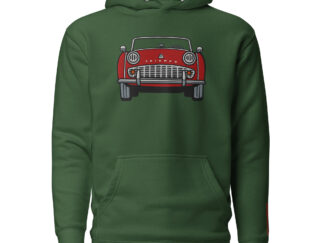 Streng limitiertes Hoodie, nur 50 Exemplare, Triumph TR3A Front, Rot, Vorderseite und Ärmel edel bestickt