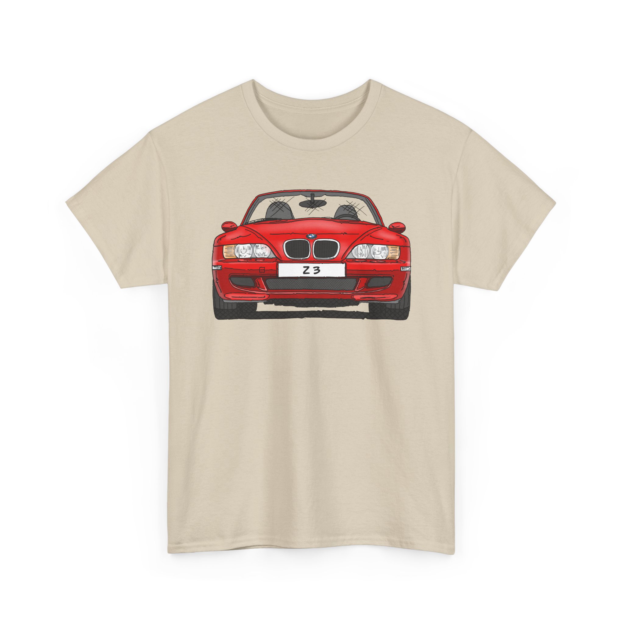 T-Shirt, BMW Z3, Strichzeichnung, Rot, personalisierbar mit Kennzeichen – Bild 4
