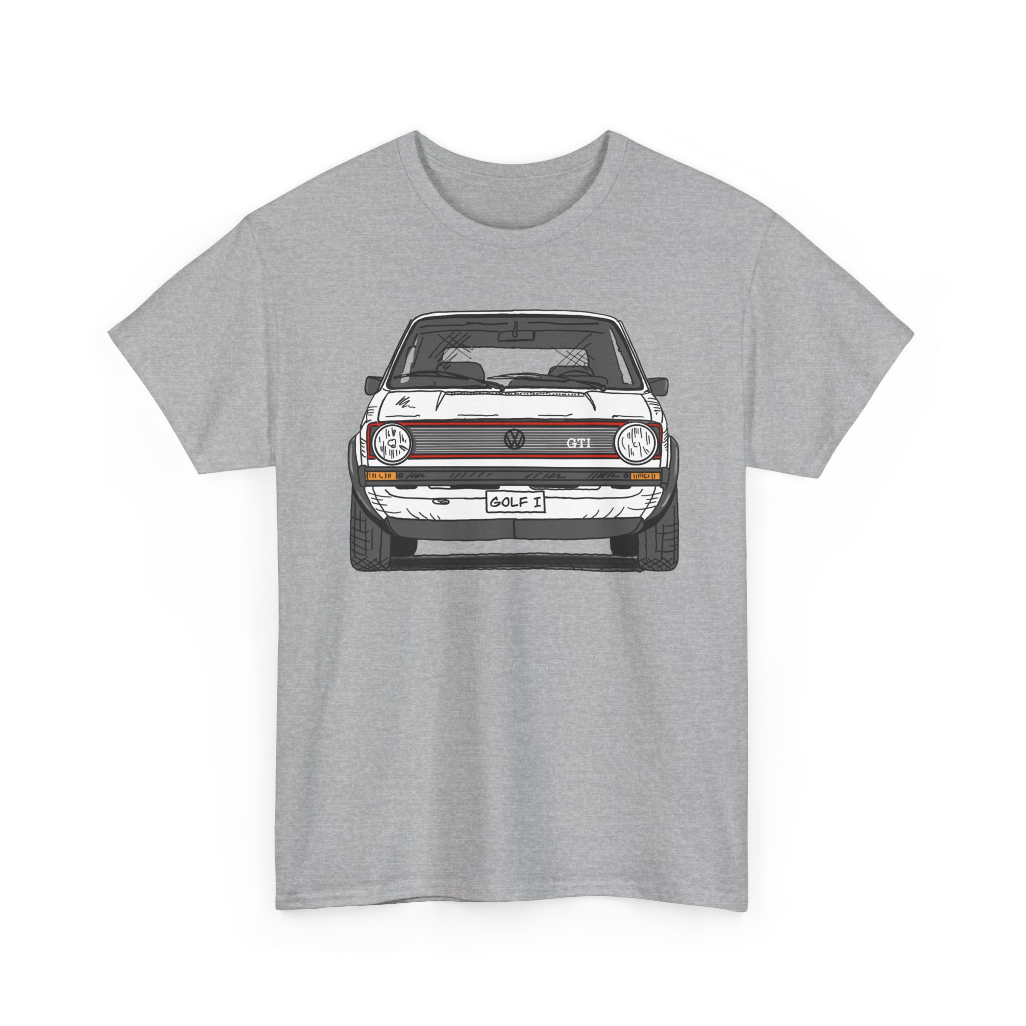 T-Shirt, Golf 1, Strichzeichnung, Weiß, personalisierbar