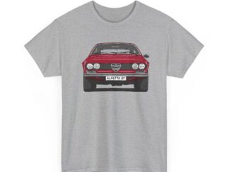 T-Shirt, Alfetta GT, Strichzeichnung, Rot, mit Kennzeichen personalisierbar