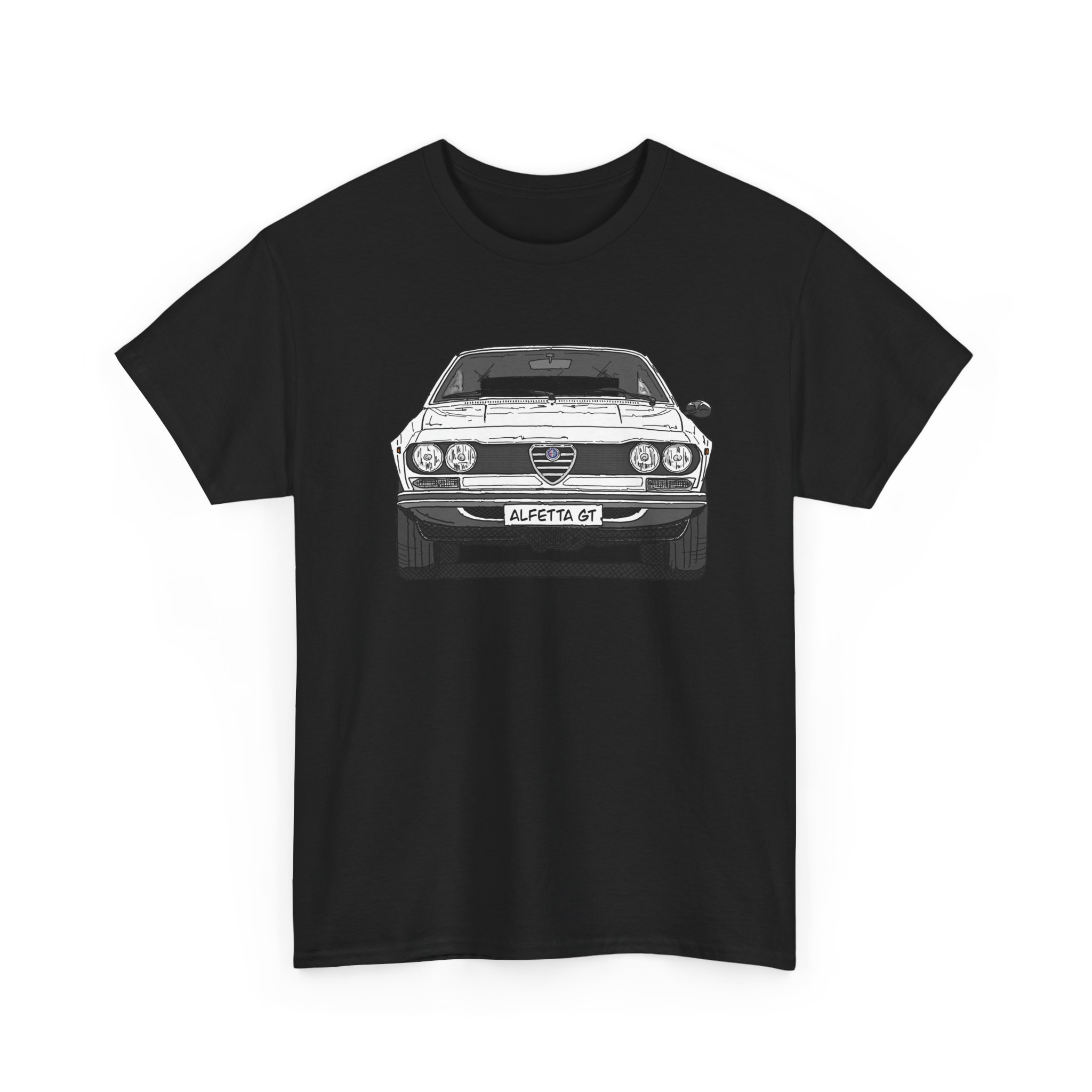 T-Shirt, Alfetta GT, Strichzeichnung, Weiß, mit Kennzeichen personalisierbar – Bild 3