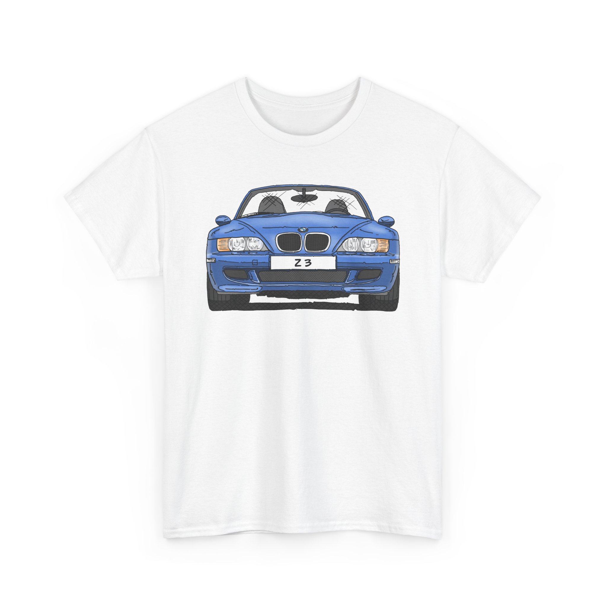 T-Shirt, BMW Z3, Strichzeichnung, Blau, personalisierbar mit Kennzeichen – Bild 2