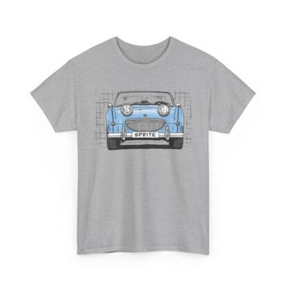 T-Shirt, Austin-Healey Sprite Mk1, Frogeye, Strichzeichnung, Hellblau, personalisierbar mit Kennzeichen