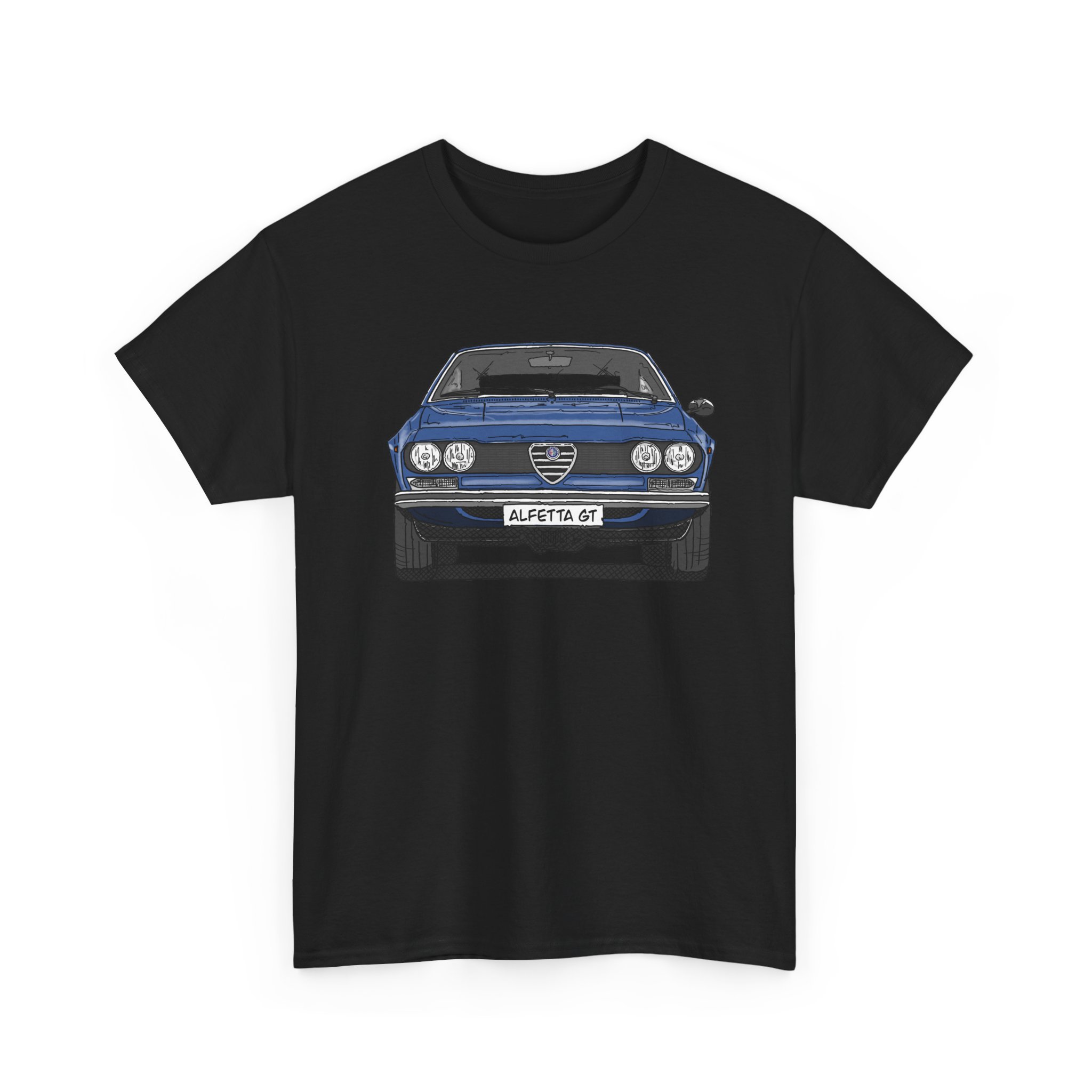 T-Shirt, Alfetta GT, Strichzeichnung, Blau, mit Kennzeichen personalisierbar – Bild 3