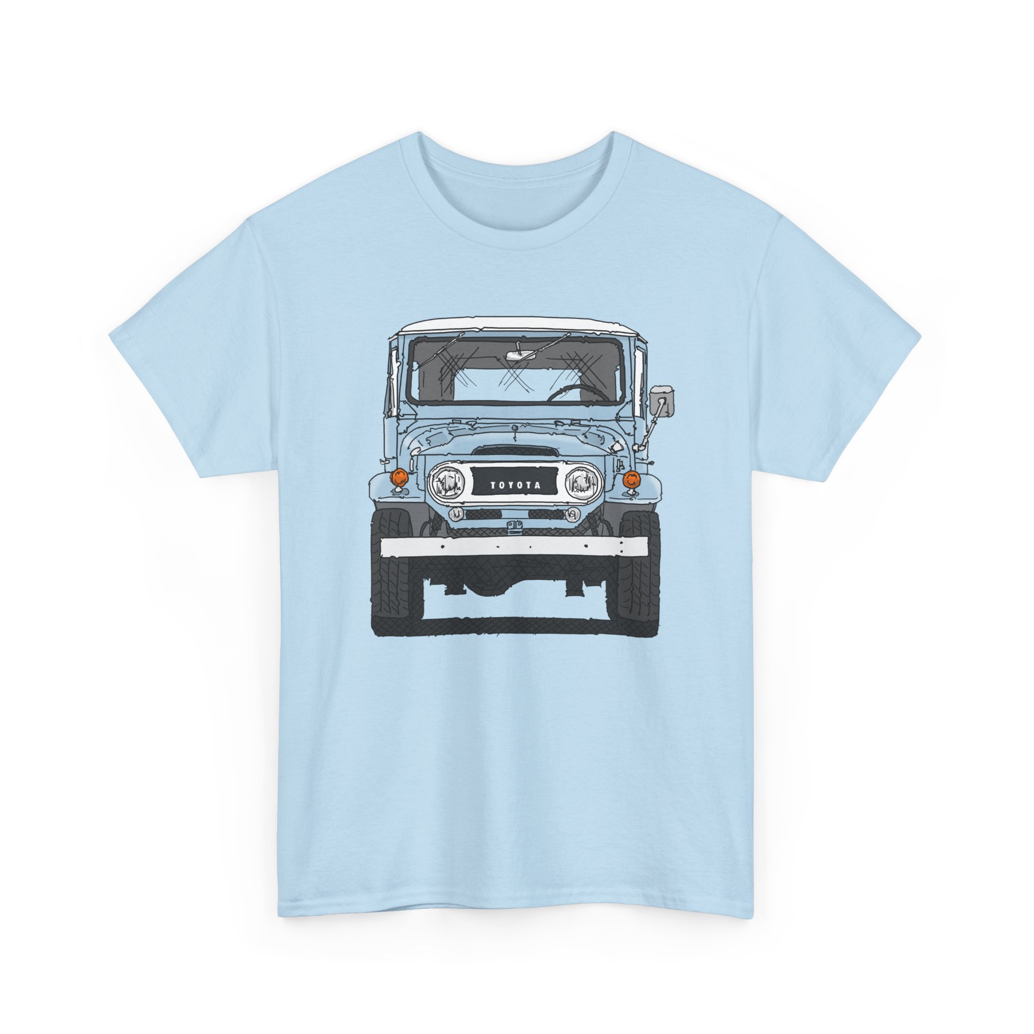 T-Shirt, Toyota Land Cruiser, Strichzeichnung, Hellblau, personalisierbar mit Kennzeichen – Bild 7
